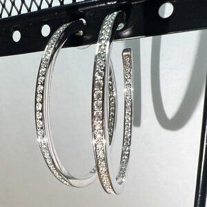 New Never Worn Authentic Swarovski Crystal Silver w/ White Crystals Hoop Earring